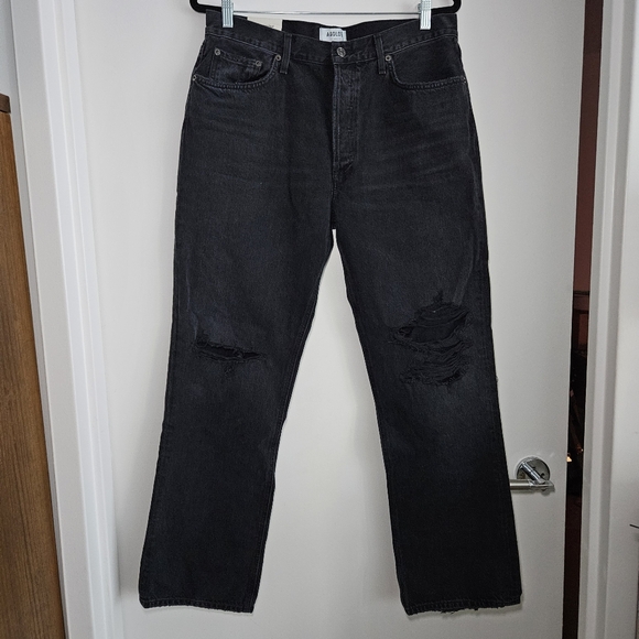 NWT! AGOLDE Lana Jean Sz 32 Mid Rise Vintage Straight Distressed Black Disorder - Picture 4 of 12